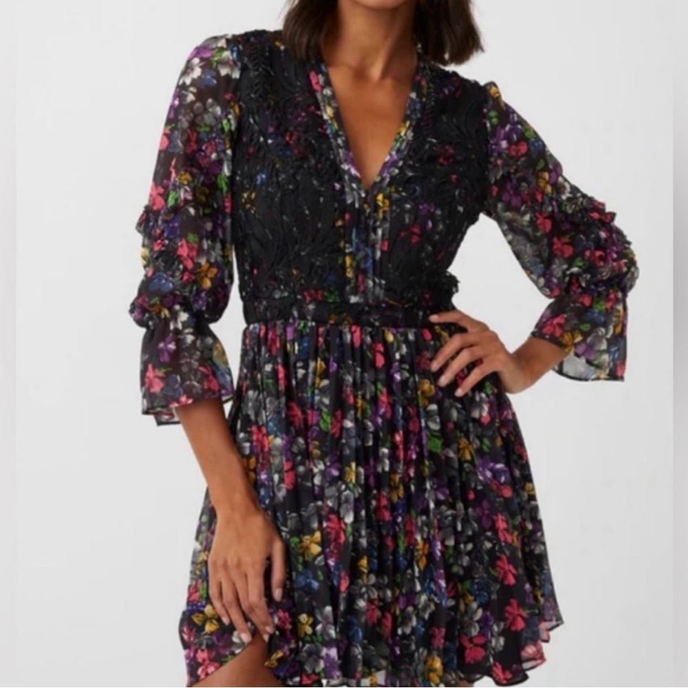 French Connection Alanna Lace Mix Multicolor Floral Long Sleeve Dress